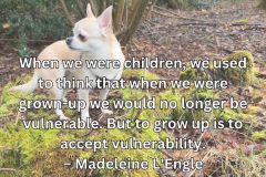 When we were children, we used to think that when we were grown-up we would no longer be vulnerable. But to grow up is to accept vulnerability. – Madeleine L'Engle - 1